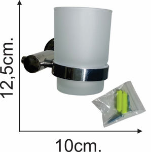 Imagen de Portavaso de metal con vaso de vidrio para baño