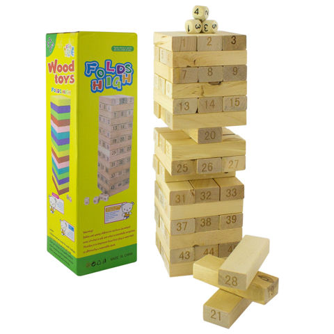 Imagen de Juego jenga en madera con números - juego de ingenio