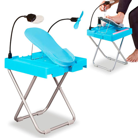 Imagen de Mesa auxiliar pedicuría luz led con lupa  y ventilador