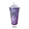 Imagen de Vaso plástico de  doble pared con tapa y brillos 500ml