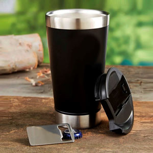 Imagen de Vaso térmico metálico de doble pared con tapa y destapador