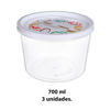 Imagen de Recipiente Contenedor Plástico Redondo Con Tapa 700ml - 3 Unidades