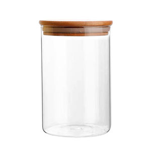 Imagen de Frasco de vidrio con tapa hermética de madera 300 ml