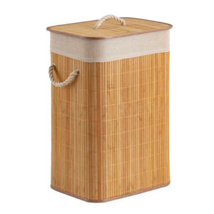Imagen de Canasto  rectangular para ropa de bambú forrada
