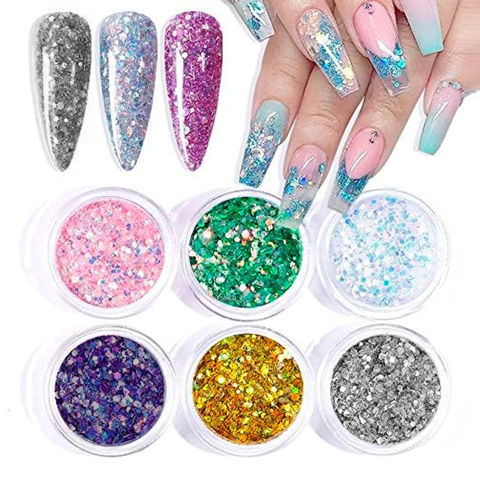 Imagen de Glitter para decoración de uñas 6 unidades