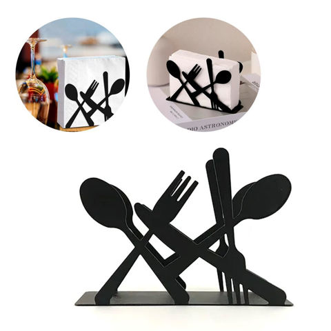 Imagen de Servilletero metal negro -diseño cubiertos