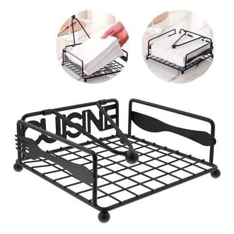 Imagen de Servilletero metal negro con apreta papel cuadrado