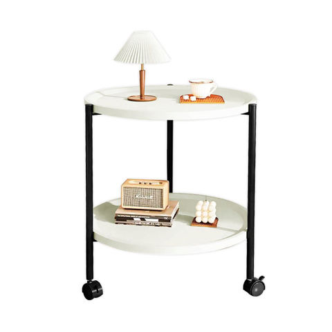 Imagen de Mesa ratona Mesa auxiliar redonda con ruedas 2 estantes