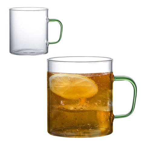 Imagen de Taza de té de vidrio alto borosilicato con asa color 450ml