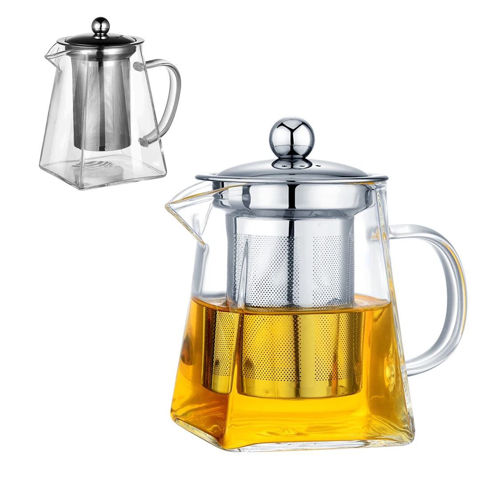 Imagen de Tetera de vidrio alto  borosilicato con filtro y tapa de acero  900ml