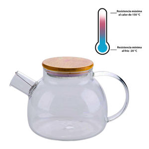 Imagen de Jarra Tetera de Vidrio con tapa de Bambú - Resistente al fuego 1,1 Litros