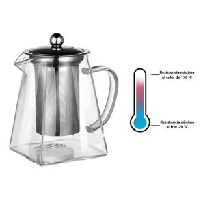 Imagen de Tetera de vidrio alto  borosilicato con filtro y tapa de acero  900ml