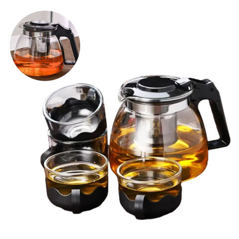 Imagen de Set tetera de vidrio con filtro acero inoxidable extraíble +  4 tazas