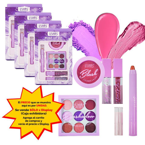 Imagen de Kit de maquillaje con  sombras-rubor-labial mate-brillo labial-iluminador Ushas