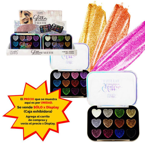 Imagen de Sombra Glitter Para Rostro Diseño corazón 12 Tonos Ushas