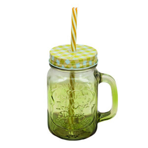 Imagen de Jarro de vidrio C/U color con tapa y sorbito-cuadrado-7X13cm