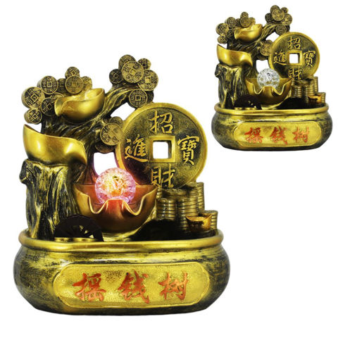 Imagen de Fuente de agua monedas y cuencos con bola cristal con luz
