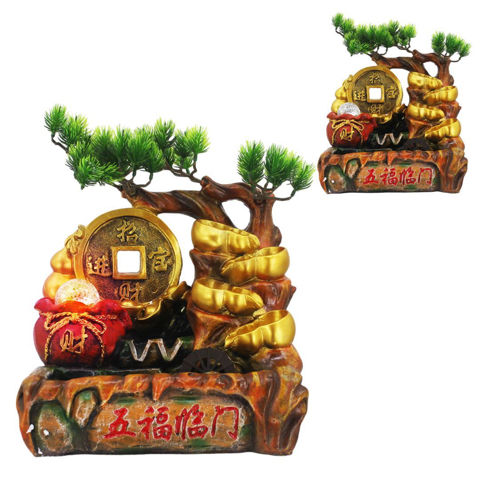 Imagen de Fuente de agua Moneda con Bonsai y cuencos de la fortuna