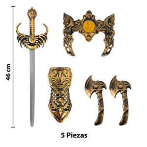 Imagen de Espada con hachas y accesorios en blister 58X38cm