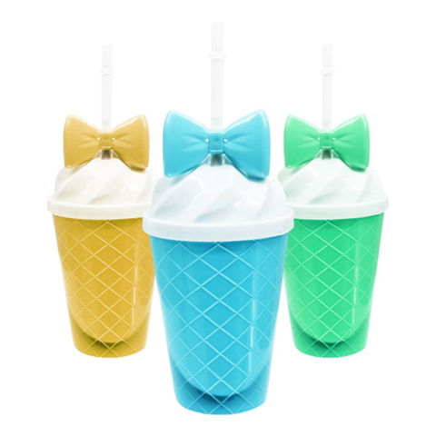 Imagen de Vaso plástico con tapa y sorbitos helado con moña