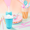 Imagen de Vaso plástico con tapa y sorbitos helado con moña