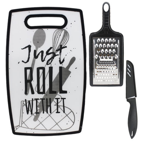 Imagen de Set de Tabla de picar plástica con rallador y cuchillo