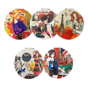 Imagen de Espejo para cartera redondo estampado ciudades-  Diseños surtidos.