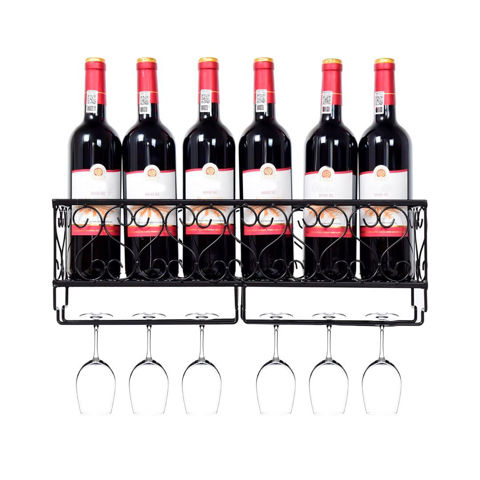 Imagen de Soporte metálico de pared para vinos y copas