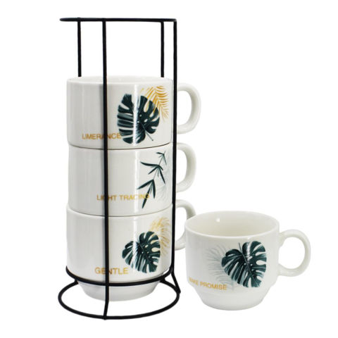 Imagen de Set de Tazas estampadas con soporte metálico