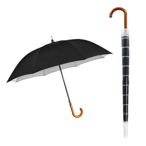 Imagen de Paraguas largo con  mango curvo y funda plástica retráctil