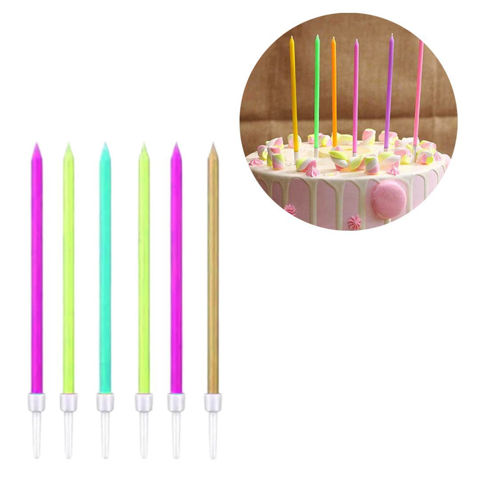 Imagen de Velas de cumpleaños finas-largas x 6pc con base blister 12cm