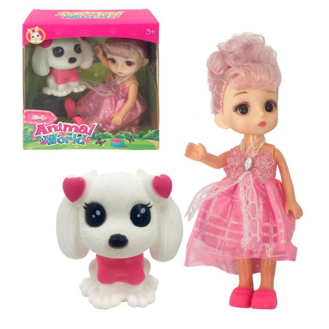 Imagen de Muñeca C/U con mascota en caja-12,5c14cm- 6 diseños