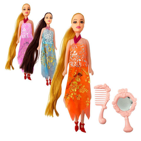 Imagen de Muñeca flaca con pelo-ropa-espejo-peine en bolsa-26x6cm.