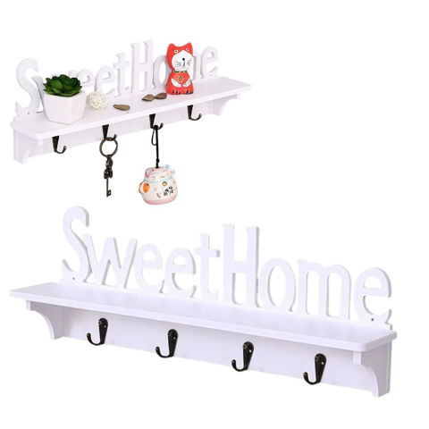 Imagen de Repisa estante Porta llaves 4 ganchos Diseño Sweet Home