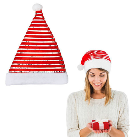 Imagen de Gorro papá Noel rayas plateadas