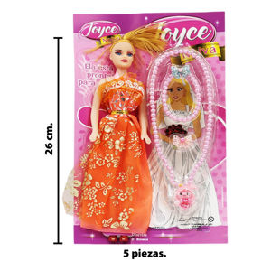 Imagen de Muñeca con accesorios-collar+pulsera-en bolsa-26x18cm.
