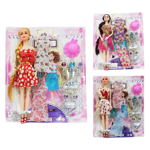 Imagen de Muñeca con accesorios-vestidos+corona-en bolsa-26x30cm.