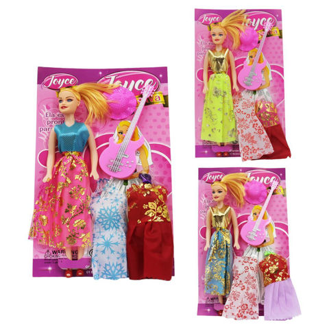 Imagen de Muñeca con accesorios-vestidos+guitarra-en bolsa-18x30cm.