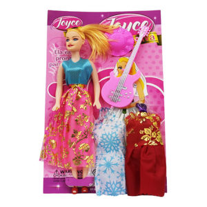 Imagen de Muñeca con accesorios-vestidos+guitarra-en bolsa-18x30cm.