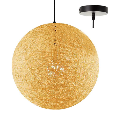 Imagen de Lámpara De Techo Pantalla Rústica Globo Mimbre Para Colgar