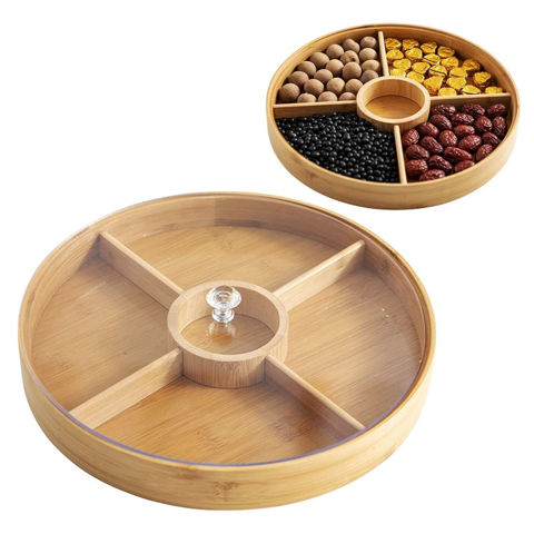 Imagen de Bandeja redonda con divisiones y tapa bambú