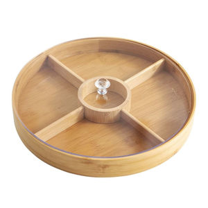 Imagen de Bandeja redonda con divisiones y tapa bambú