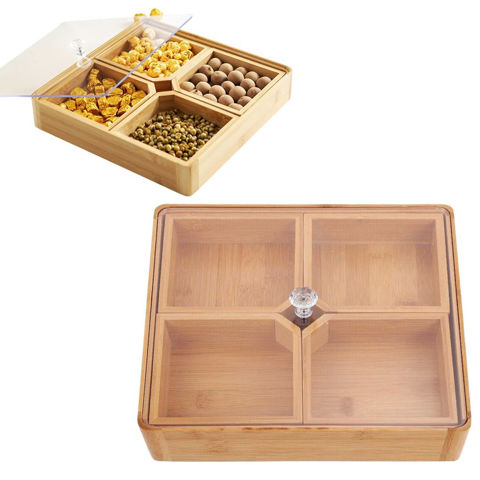 Imagen de Bandeja cuadrada con divisiones y tapa bambú