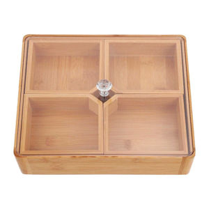 Imagen de Bandeja cuadrada con divisiones y tapa bambú