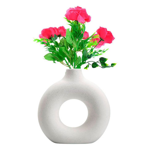 Imagen de Jarron circular de ceramica blanco - mediano