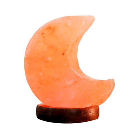 Imagen de Lámpara de Sal - Luna  con base en madera Cable USB -Peso aprox 500 grs.