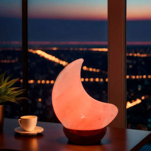 Imagen de Lámpara de Sal - Luna  con base en madera Cable USB -Peso aprox 500 grs.