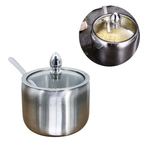 Imagen de Azucarero con tapa vidrio y cuchara en acero inox