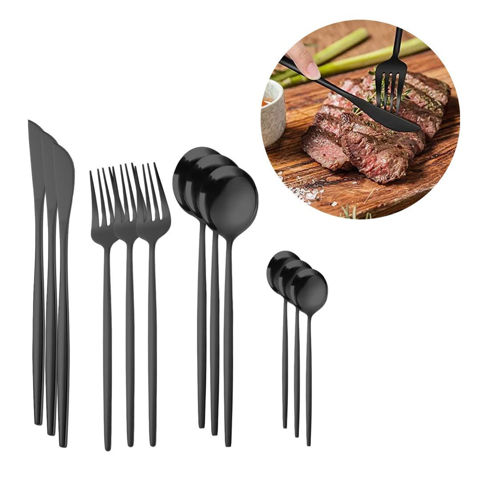 Imagen de Juego de cubiertos  Acero inoxidable Color Negro 24 piezas