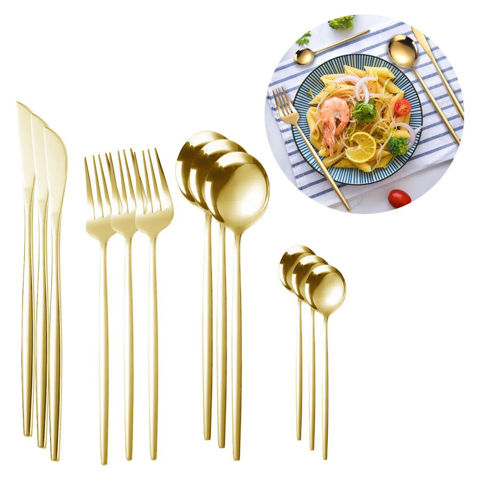 Imagen de Juego de cubiertos  Acero inoxidable color  dorado 24 piezas